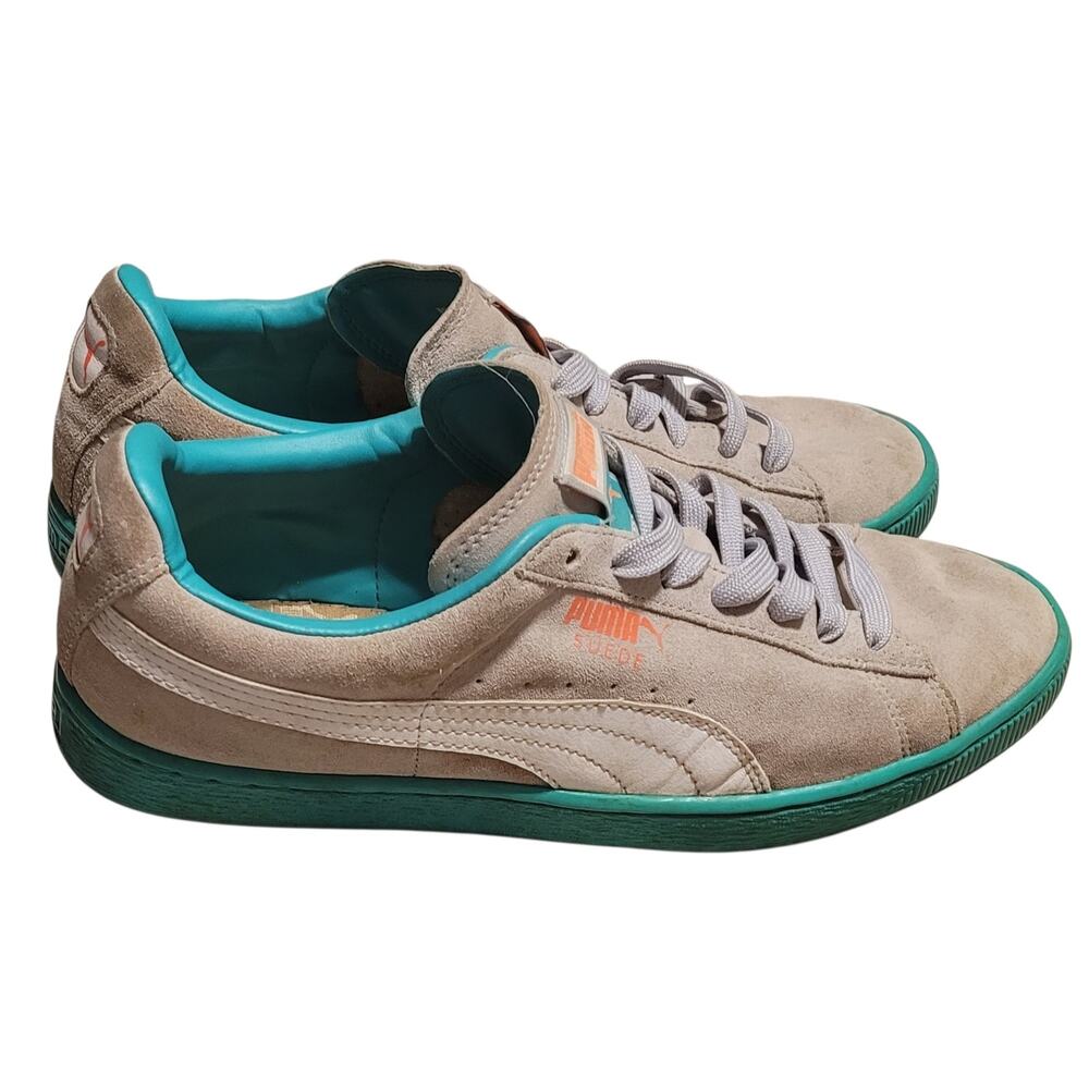 Puma Suede Classic + LFS sneakers in the Grey Violet-White-Fluo Teal Men's Sz 12